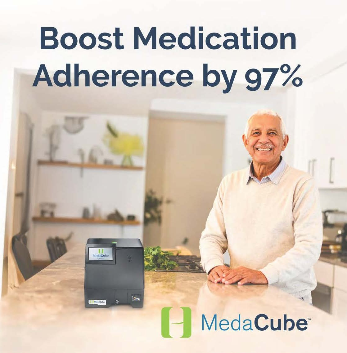 MedaCube medication dispenser in a modern home setting
